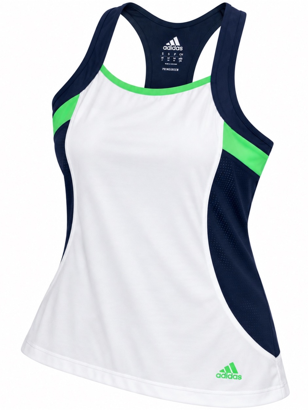 adidas White Navy Tank Top with Bright Green Trim